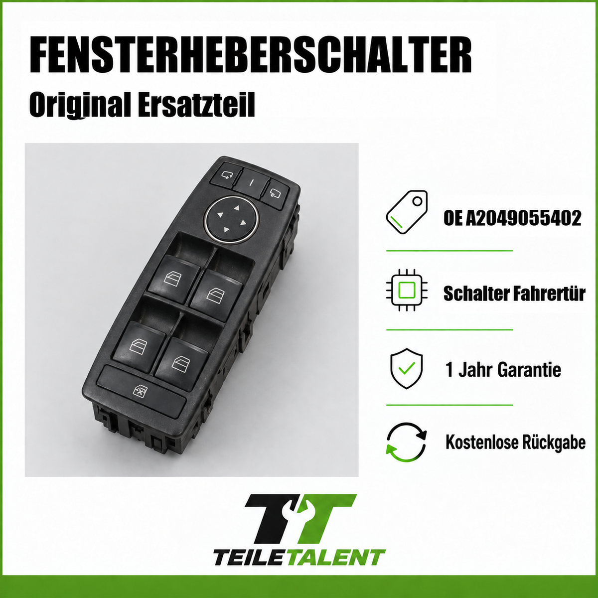 Mercedes-Benz Fensterheberschalter A2049055402 Mercedes C-Klasse W204 E-Klasse W212 GLK X204