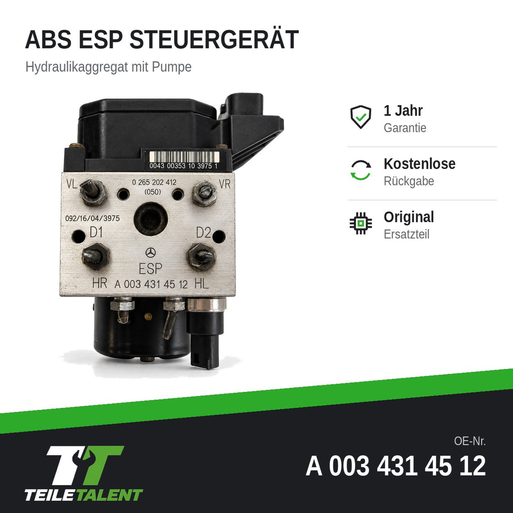A0034314512 ABS Block Steuergerät Hydraulikblock Mercedes A-Klasse W168
