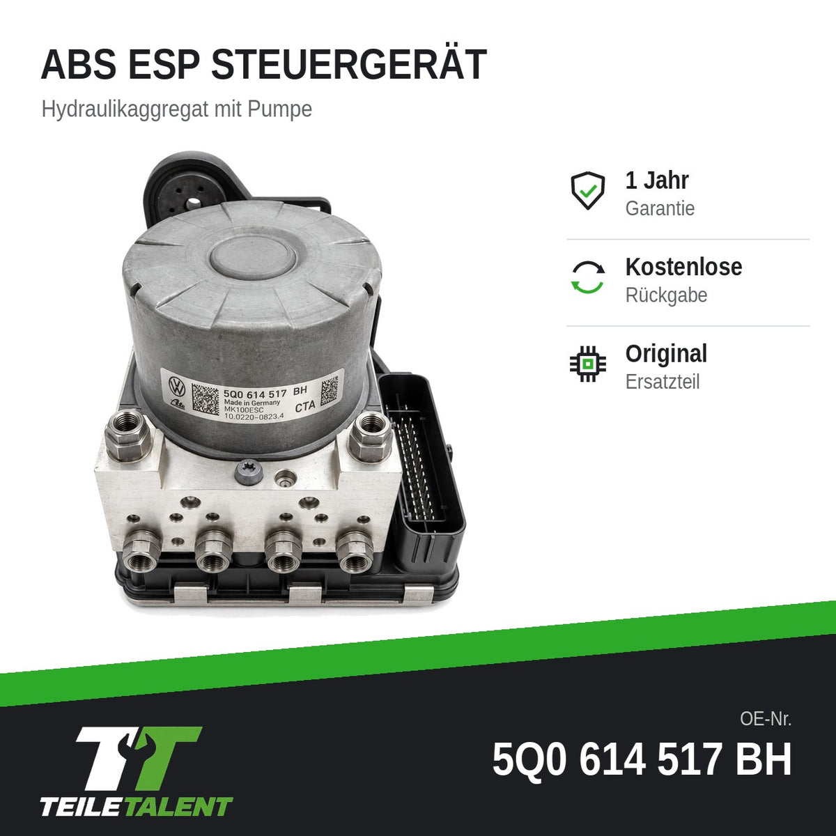 5Q0614517BH ABS Block Steuergerät VW Golf 7 T-Roc Skoda Octavia 3 Kodiaq Tarraco