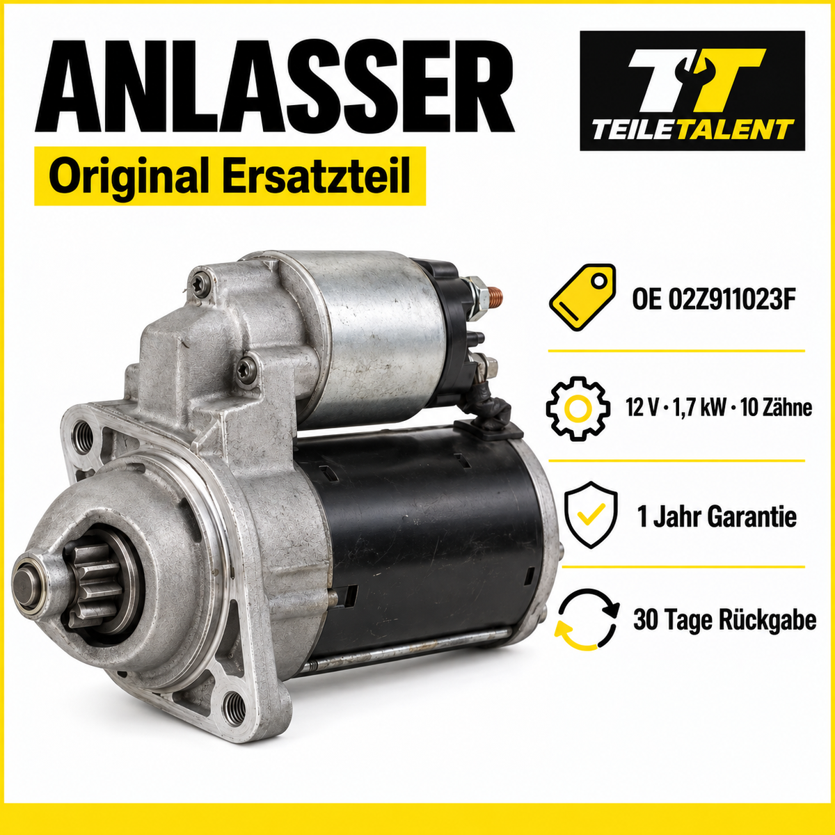 Bosch Anlasser 0001123012 02Z911023F VW Golf Passat Touran Audi A3 1.9 TDI