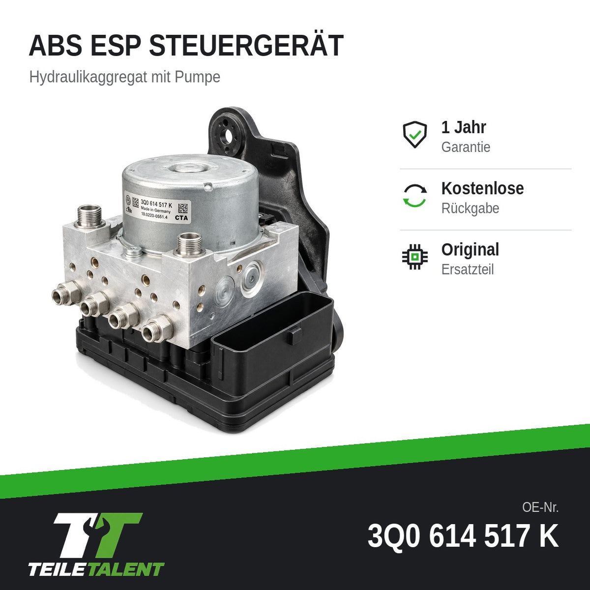 3Q0614517K ABS Hydraulikblock Steuergerät Audi A3 8V Sportback Limousine Cabrio