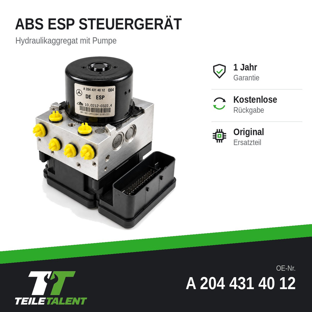 ABS ESP Hydraulikblock Steuergerät A2044314012 Mercedes C-Klasse W204 S204 GLK