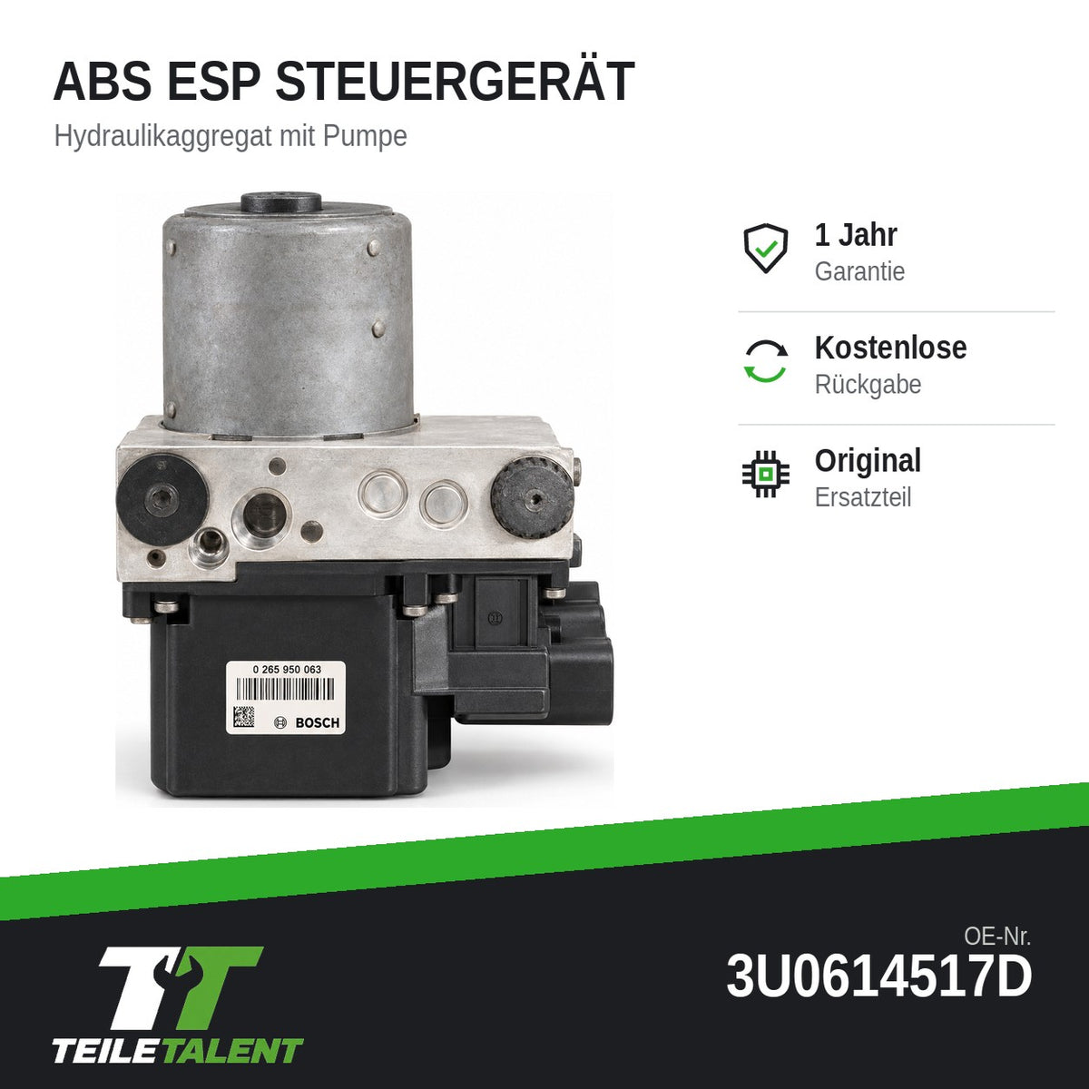 3U0614517D ABS Steuergerät Hydraulikblock Skoda Superb 3U 2002-2008
