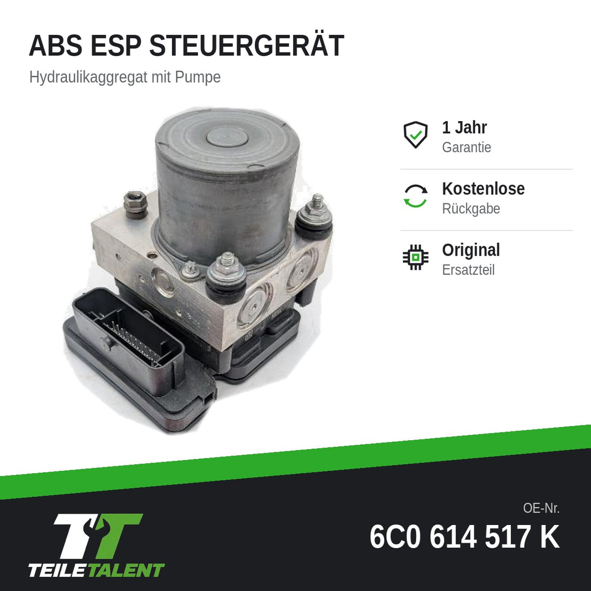 6C0614517K ABS Hydraulikblock Steuergerät VW Polo 6R 6C Skoda Fabia NJ