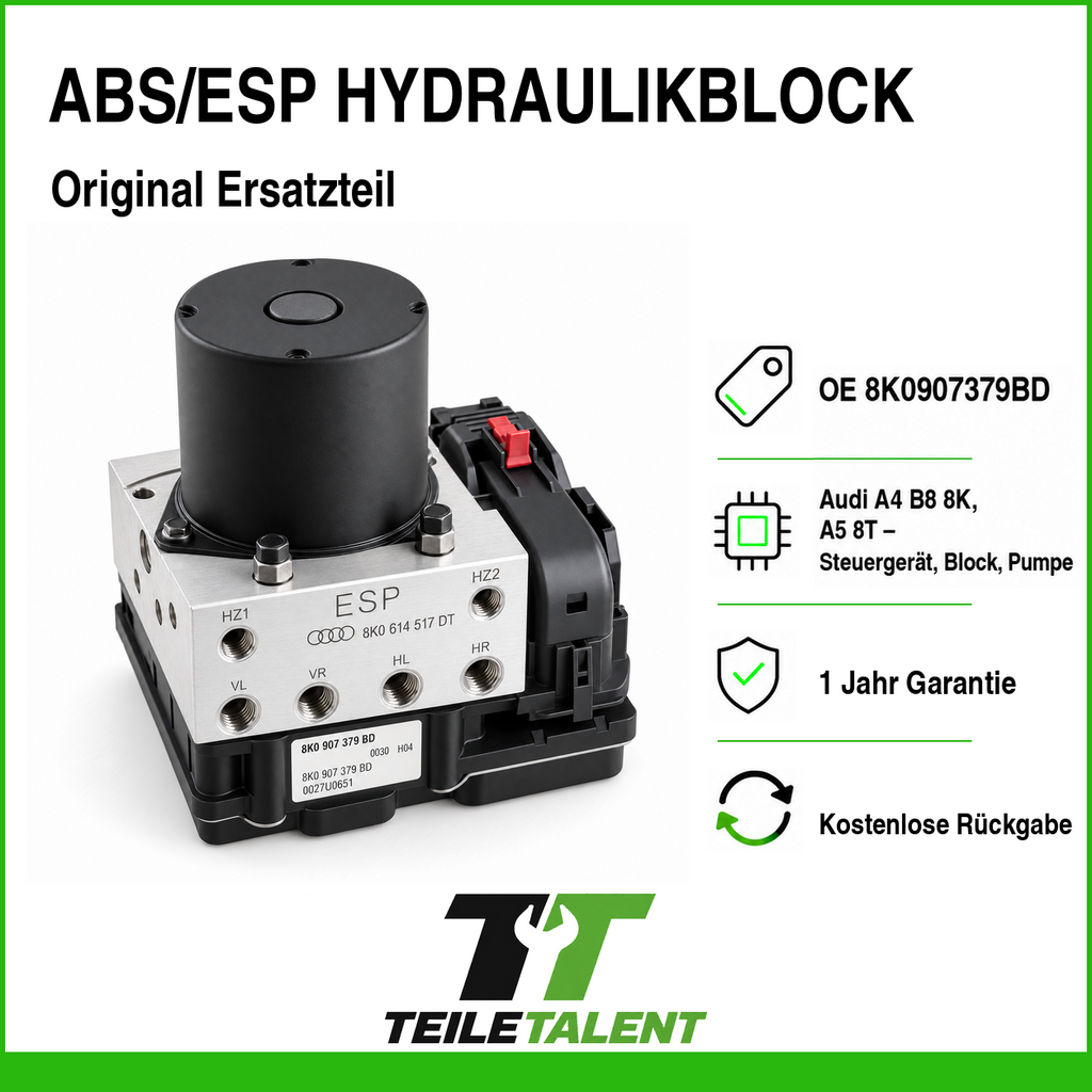 ABS ESP Hydraulikblock 8K0907379BD Audi A4 B8 A5 8T Steuergerät 8K0614517DT