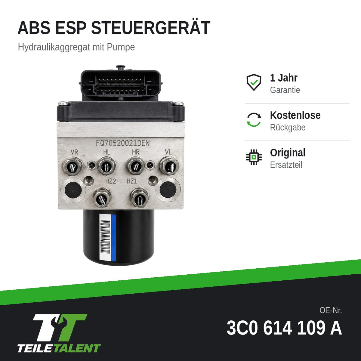 3C0614109A ABS Block Steuergerät Hydraulikblock VW Passat B6 3C2 3C5 Variant